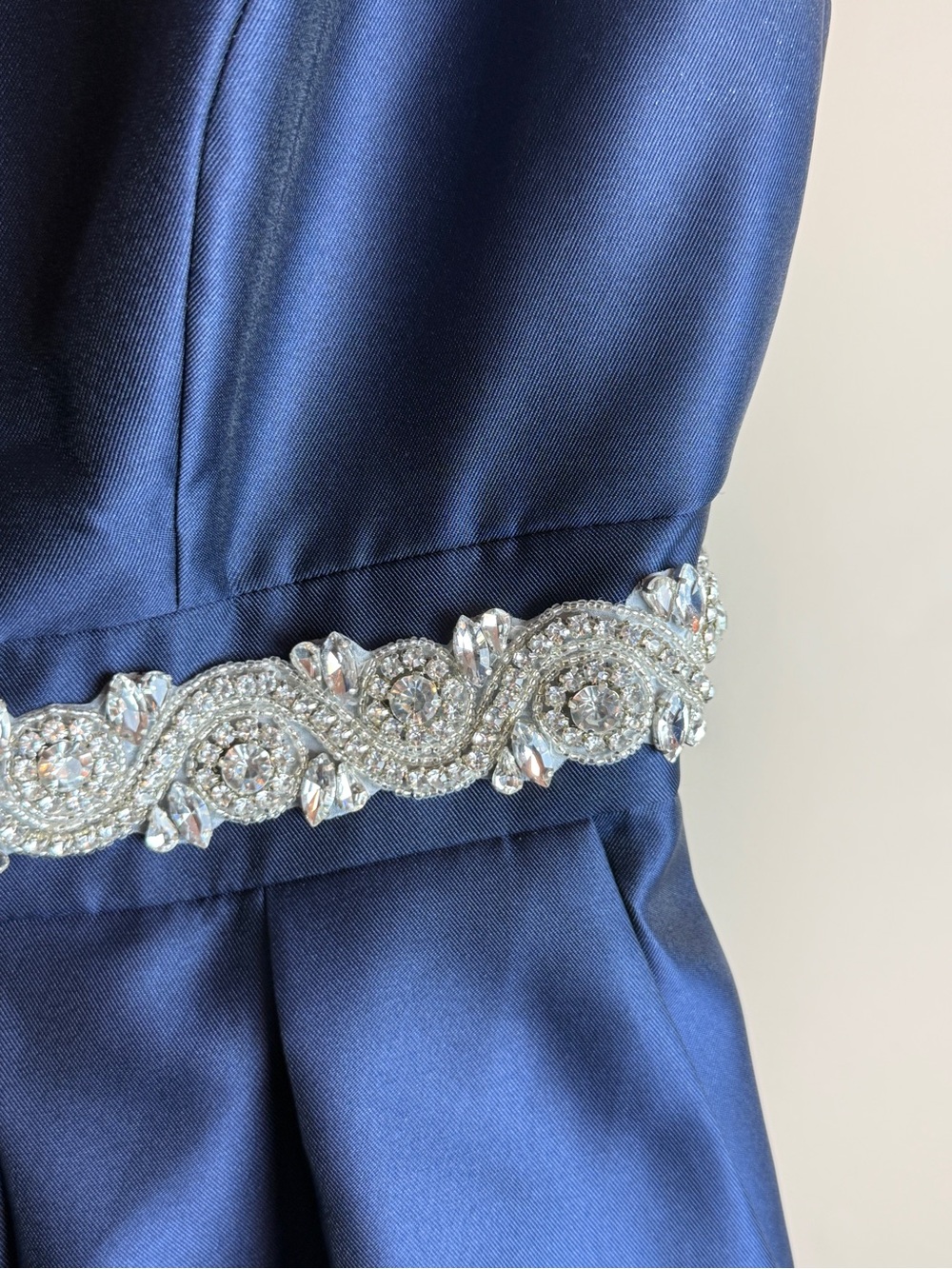 Alfred Sung Midnight Blue Satin A-Line Cap Sleeve Pleated Skirt Dress w/ Pockets - Picture 8 of 14